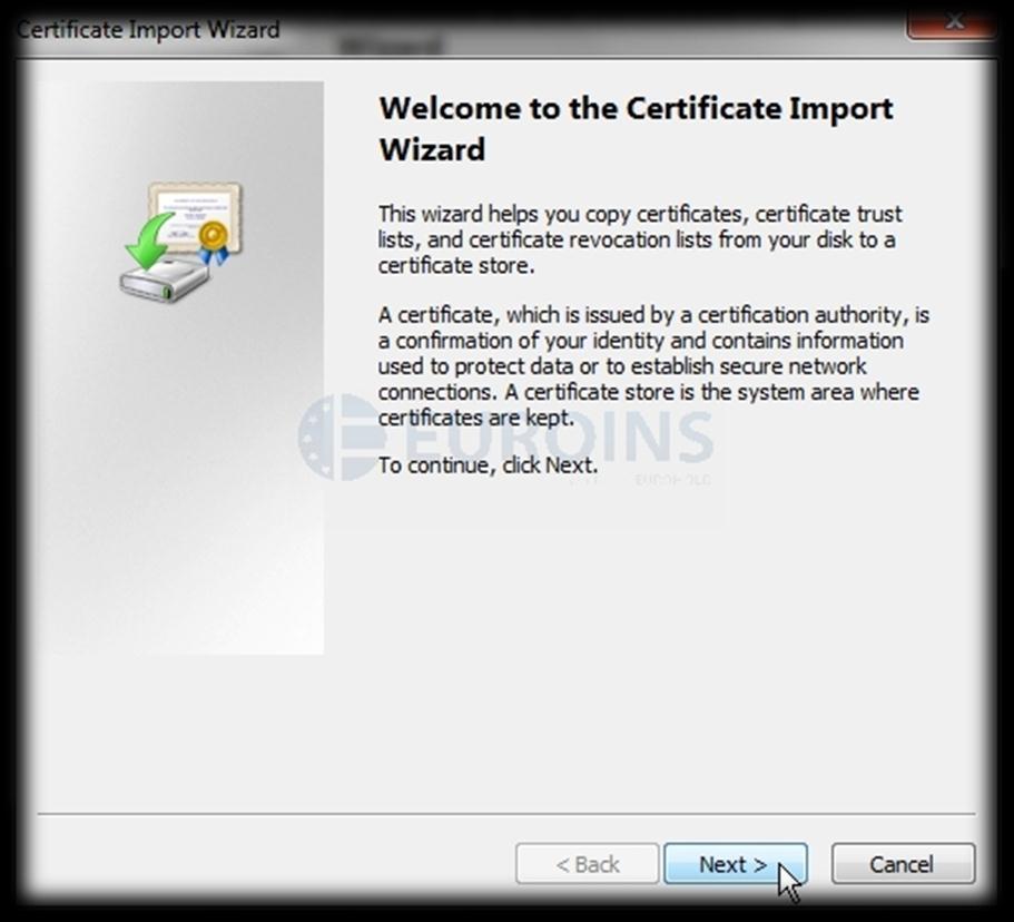 След, като сте натиснали Next > се отваря следващата стъпка на Certificate Import