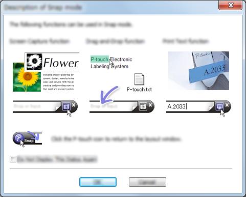 Как да използвате P-touch Editor Режим Snap С този режим можете да заснемете част от екрана или целия екран на компютъра, да го отпечатате като изображение и да го запишете за бъдеща употреба.