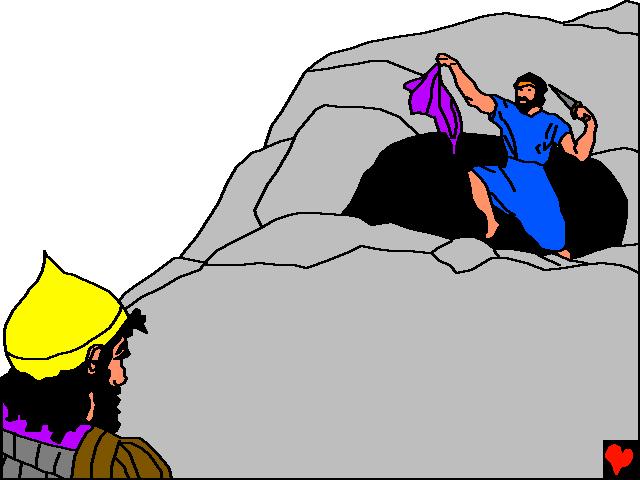 В пещерата, Давид много лесно можел да убие Саул. Вместо това, той се приближил незабелязано до него и му отрязъл част от дрехата с един много остър нож.