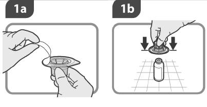 Стъпка 1 1a 1b Отстранете запечатката от адаптора на флакона. Не премахвайте протектора.