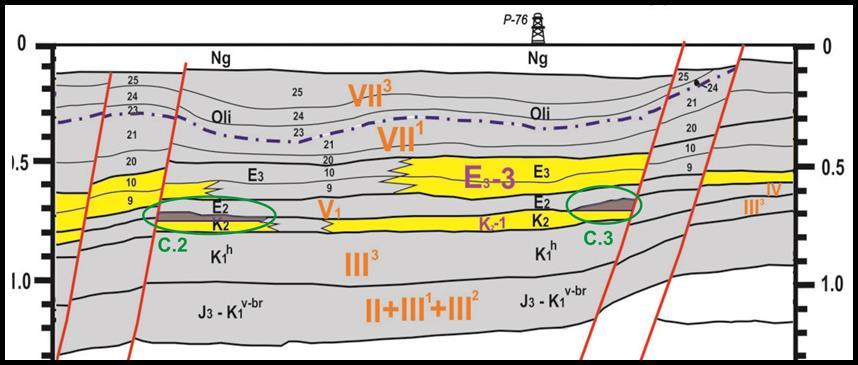 К.3 К.4 Фиг. 13. Местоположение на прогнозни природни капани К.3 и К.4 Капан К.3 е определен като комбиниран, несводов, тектонски екраниран, докато К.