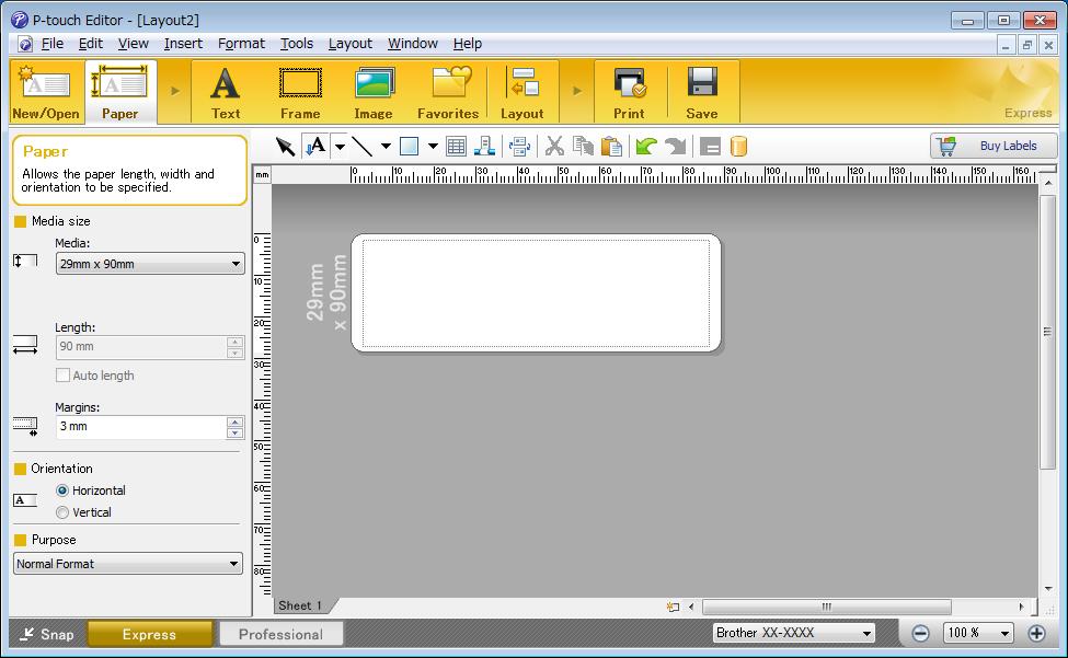Как да използвате P-touch Editor Печат от P-touch Editor 3 Режим Express Този режим ви позволява бързо да създавате оформления, които включват текст и изображения.