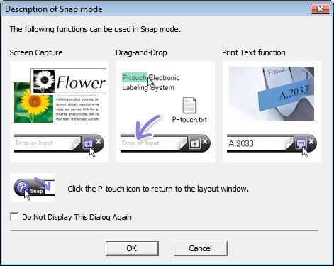 Как да използвате P-touch Editor Режим Snap (Заснемане) С този режим можете да заснемете част от екрана или целия екран на компютъра, да го отпечатате като изображение и да го запишете за бъдеща