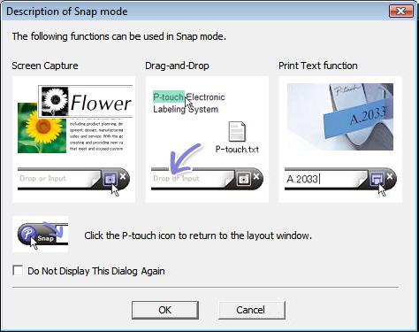 Как да използвате P-touch Editor Режим Snap С този режим можете да заснемете част от екрана или целия екран на компютъра, да го отпечатате като изображение и да го запишете за бъдеща употреба.
