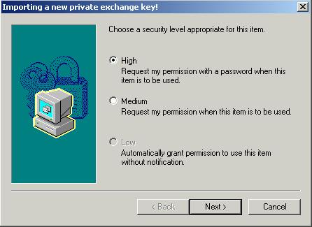 Желателно е да го промените на високо ниво на защита, за целта кликвате върху бутона Set Security Level. Отваря се екран, в който може да промените нивото на защита на Вашия сертификат.