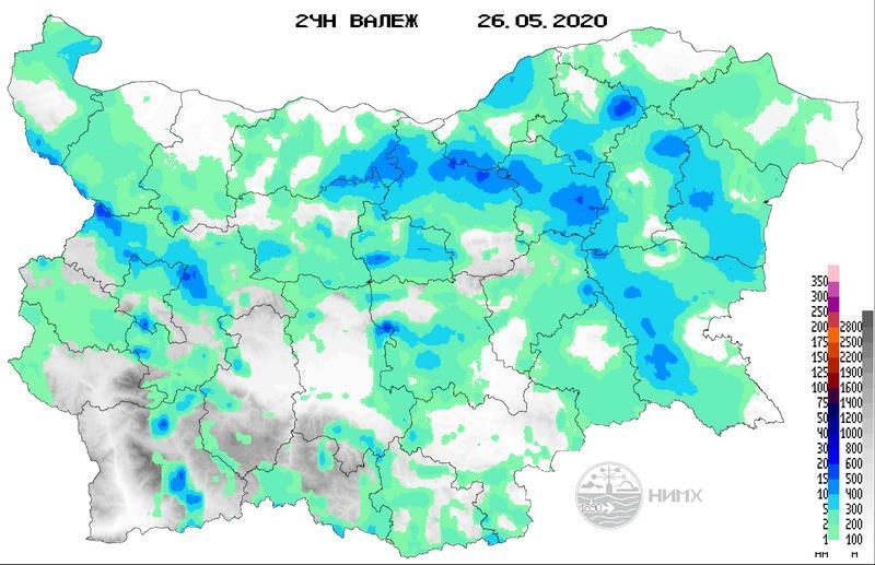Хидрологична информация Анализ на денонощната сума на валежа от 7:30 ч. на 25.05.2020 г.