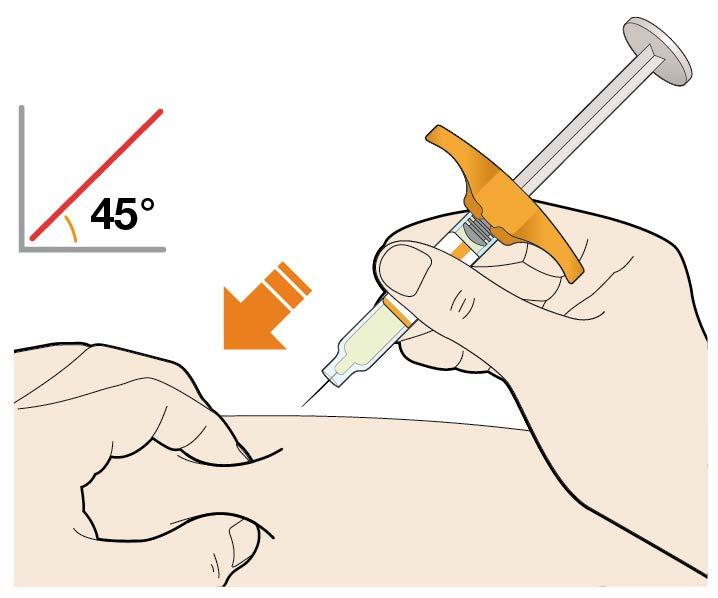 2. Захванете кожата. Използвайте палеца и показалеца си, за да захванете кожна гънка на мястото за инжектиране. 3.