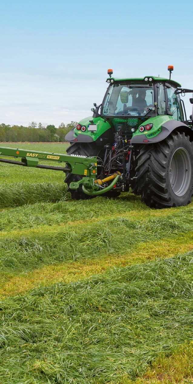 Quick-change blades are standard specification DuoGrip: Centre-of-gravity suspension with dual grip control for perfect contouring Tine conditioner (CV) or
