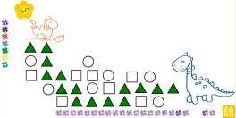С помощта на децата учителят оцветява триъгълниците, за да се очертае пътят на Дино.