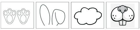 Образование и технологии 10/2019 Фигура 6. Пиктограми за разкриване на знаковостта на името на герой (примерна задача: Оградете картинката, която подсказва защо героят се нарича Дългоушко.) Фигура 7.