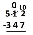 7 Стандартният алгоритъм ни кара да започнем от дясно наляво и първо да се опитаме да извършим минус, което не можем да направим. (Е, всъщност можем, отговорът е алгоритъм.) Така че какво правите?