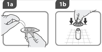 Стъпка 1 1a Отстранете запечатката от адаптора на флакона. Не премахвайте протектора.