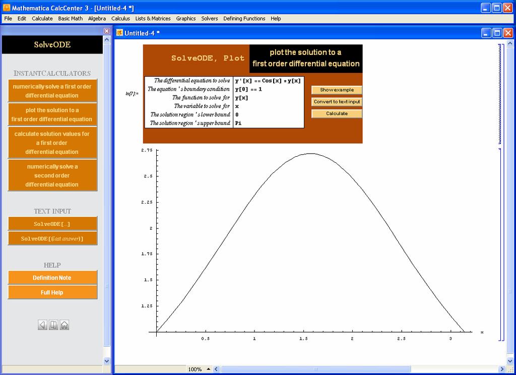 Mathematica CalcCenter Основни възможности Wolfram Mathematica CalcCenter е разработен на базата на Mathematica Professional и първоначално е бил предназначен за технически пресмятания.