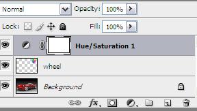 За да приложим Layer Mask, кликваме, за да направим активен слоя Hue/Saturation 1 и избираме от меню Layer/Layer Mask/Reveal All.