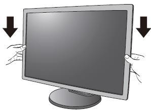 Коригиране на височината на монитора За да коригирате височината на монитора, хванете монитора с две ръце, от ляво и