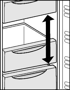 u Извадете горните чекмеджета и поставете хранителните продукти директно върху горните рафтове. w Функцията SuperFrost се изключва автоматично.