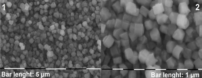 еднородност по форма и размер около 1 μm (Фиг. 20 изображения 1 и 2). При увеличаване на температурата се стимулира формирането на големи по размер кристали (Фиг.