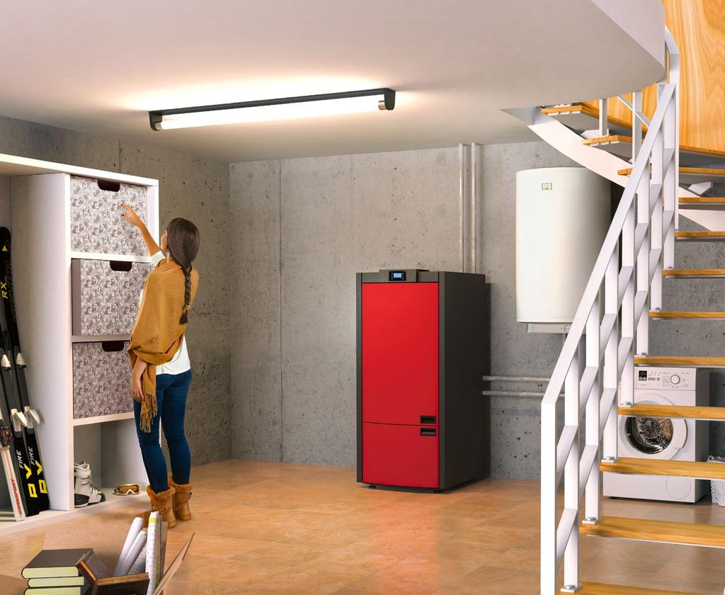 НОВО Пелетна печка за етажно отопление с хармонични размери и опростен дизайн. Подходяща за позициониране в мазета и жилищни помещения.