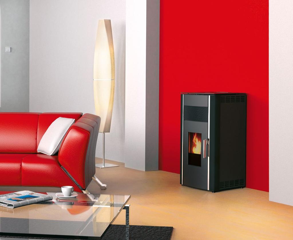 Пелетна печка с елегантен дизайн, предлага се в няколко цвята и е идеално решение за отопление на малки жилищни