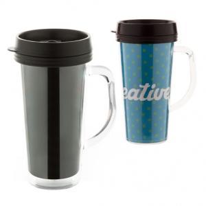 67 AP807930- Plastic, double wall thermo mug with lid.