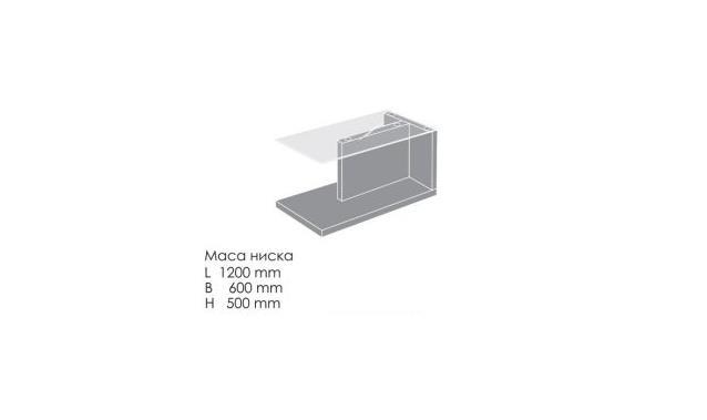 МАСА ХОЛНА СТЪКЛЕНА Приложение 13 Холна маса с от 3 бр. ПДЧ плоскости, една носеща (укрепваща) по средата и плот от закалено стъкло.