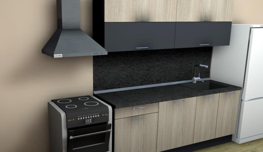 Черен Допълнително изискване Приложение 27 МОДУЛНА КУХНЯ Кухнята се състои от два реда шкафове (горен и долен).