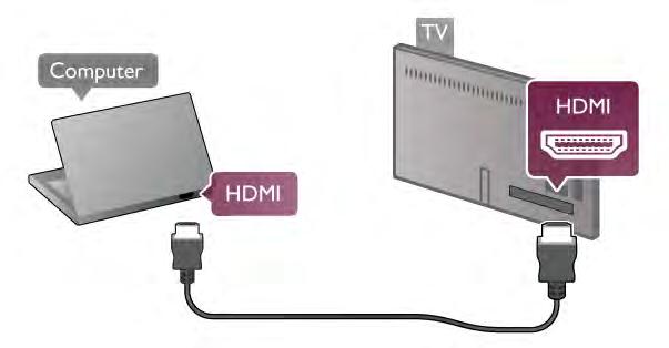 С DVI към HDMI Или, можете да използвате адаптер от DVI към HDMI, за да свържете компютъра към HDMI, и аудио кабел ляв/ десен към AUDIO IN L/R на гърба на телевизора.