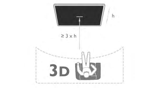 4.4 Оптимално гледане на 3D За оптимално изживяване при гледането на 3D, препоръчваме: да седнете на разстояние от телевизора поне 3 пъти колкото височината на телевизионния екран, но не повече от 6