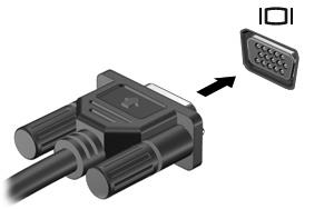 Свързване на външен VGA монитор или проектор Портът за външен монитор свързва външни дисплейни устройства, например външен монитор или проектор, към компютъра.