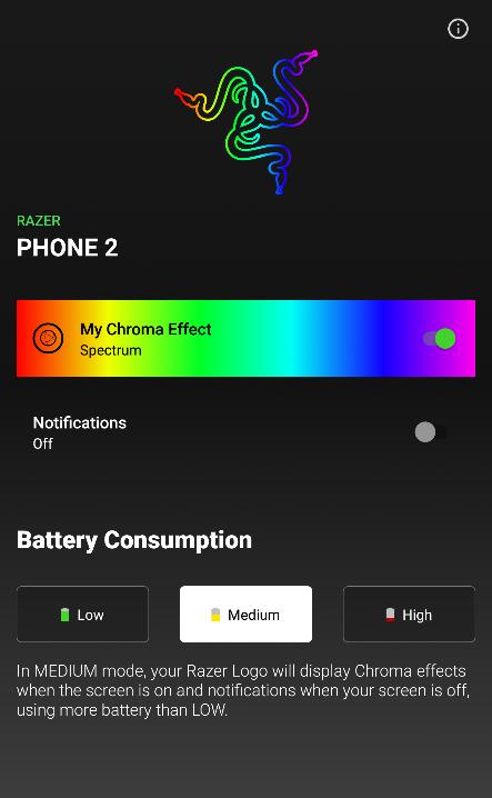 RAZER PHONE 2 При стартирането на приложението Chroma Configurator, ще се отвори страницата по подразбиране на Razer Phone 2. Оттук можете да направите следното: Моят Chroma ефект.