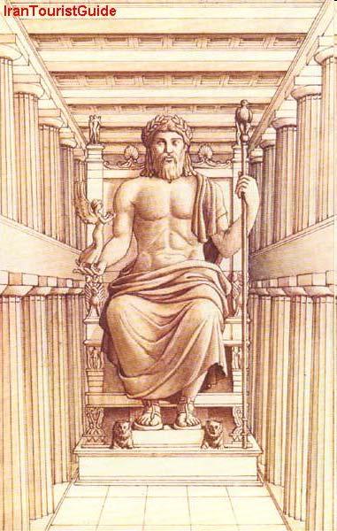 През около 450 год. пр.хр Хр. в Олимпия бил построен храм в чест на бога Зевс.Издигната 40 футова статуя,направена от атинския скулптор Фидий, е изваяна от слонова кост.