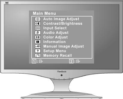 Настройка на картината на екрана Използвайте бутоните на челния панел за управление, за да изведете и настроите органите за управление OSD, които се показват на екрана.