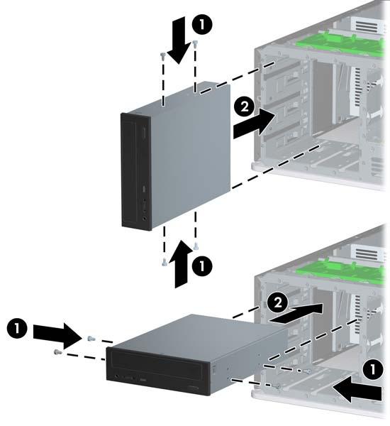 7. Поставете два водещи винта в долните отвори от двете страни на устройството (1).