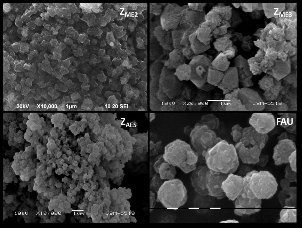 Фиг. 5. SEM изображения на образците Z ME2, Z ME3, Z AE Заключение Пепелта и от трите ТЕЦ е подходящ изходен материал за синтез на FAU зеолит.