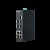 PFS3106-4P-60 DIN mount 6-портов Layer 2 POE суич оптимизиран за системи за видеонаблюдение. 4 порта х 10/100Base-TX POE, 1 x Uplink порт x 10/100/1000Base-T, 1 x Оптичен порт 10/100/1000Base- X.