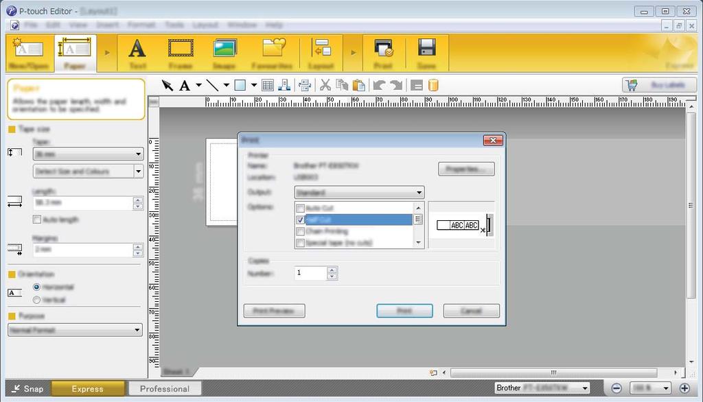 Как да използвате P-touch Editor Печат от P-touch Editor 9 Режим Express Този режим ви позволява бързо да създавате оформления, които включват текст и изображения.