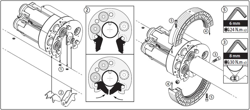 Монтаж на централният мотор с челюстите за фиксиране (стъпки от 1 до