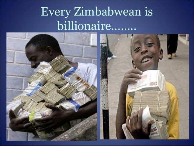 На картинката по-долу можете да видите момче от Зимбабве, държава в която имаше ситуация на хиперинфлация. Месечния пик на инфлацията в Зимбабве се изчислявала на 79.