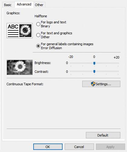 Директен печат от друг софтуер за Windows Раздел Advanced (Разширени) 11 Можете да зададете графичните опции ( Halftone (Полутон), Brightness (Яркост) и