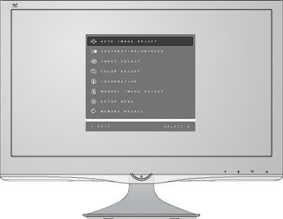Настройка на картината на екрана Използвайте бутоните на челния панел за управление, за да изведете и настроите органите за управление OSD, които се показват на екрана.