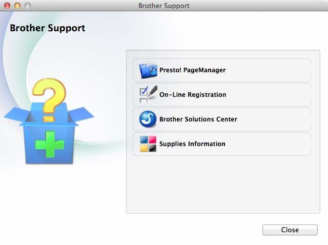 Ще се появи следният екран: Достъп до поддръжката на Brother (Macintosh) 1 В компактдиска можете да намерите всички връзки, от които се нуждаете, като например уеб-базирана поддръжка (Brother