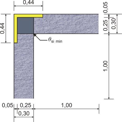 Фиг. 11. Детайл A10. Ъгъл от клетъчен бетон с колона и топлоизолация, 2x44 cm схема и изотерми Фиг. 12. Детайл A11.