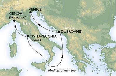 4 - нощувки от Генуа до Венеция ИТАЛИЯ И ХЪРВАТСКА Кораб: MSC Lirica Day Date Port Arrval Deparure 1 Tue Genoa.