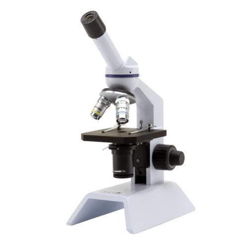 Монокулярен микроскоп, модел B-20R : наклон 45 въртене 360 Окуляр/и: WF 10х/18 Револверна глава: тройна Обективи: Ахроматични 4х, 10х, 40х Масичка: Кръгла, въртяща се на 360, с клипси Фокус: отделен