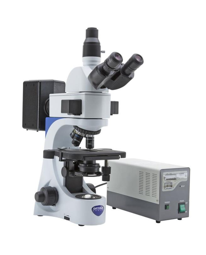 Тринокулярен, флуорисцентен микроскоп, модел В-383 Ld1 : Тринокулярна, въртяща се на 360, наклон на 30 Обективи: - IOS N-PLAN 4x/0.10, W.D. 16.8 mm - IOS N-PLAN 10x/0.25, W.D. 5.