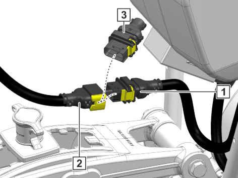 За да деактивирате ботуша, разединете кабелния сноп на ботуша 1 от кабелния сноп на машината 2. 3. Свържете кабелния сноп на машината с преходника 3. 4.