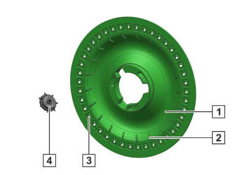 При оптичния датчик отворите на разделителния диск се затварят от покривна ролка за отворите 3. Чрез въздушния поток посевният материал се предава при оптичния датчик 4 в изхвърлящия канал.