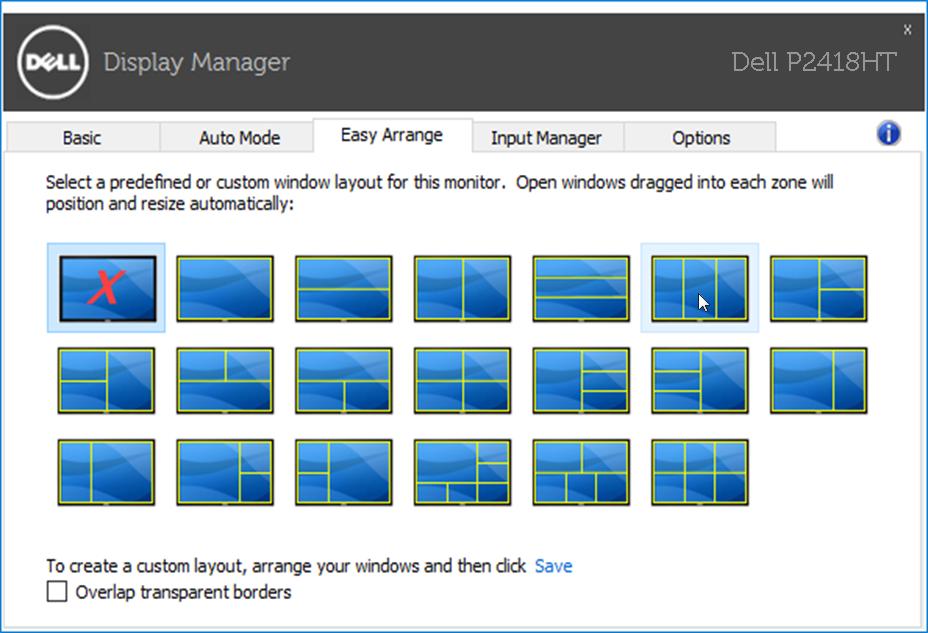 Оптимизиране на прозорци с Лесно подреждане Някои модели Dell разполагат с функцията Лесно подреждане, която позволява работния плот на избрания монитор да бъде организиран в различни предварително
