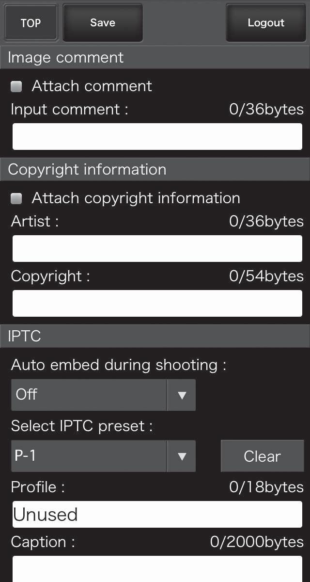 Прозорецът за редактиране на текст Прозорецът за редактиране на текст, който се използва за редактиране на коментари към изображения, авторски права и IPTC информация, съхранявана на фотоапарата, е