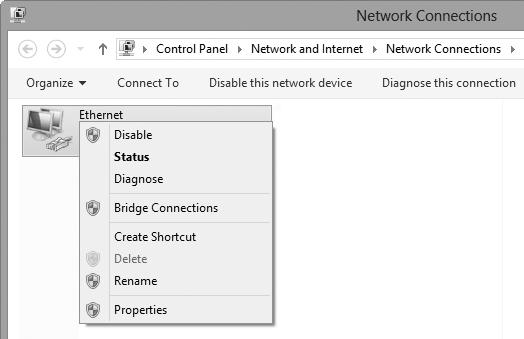 Ако сте свързани през Ethernet (Етернет), щракнете с десен бутон на Ethernet (Етернет) (Windows 8.